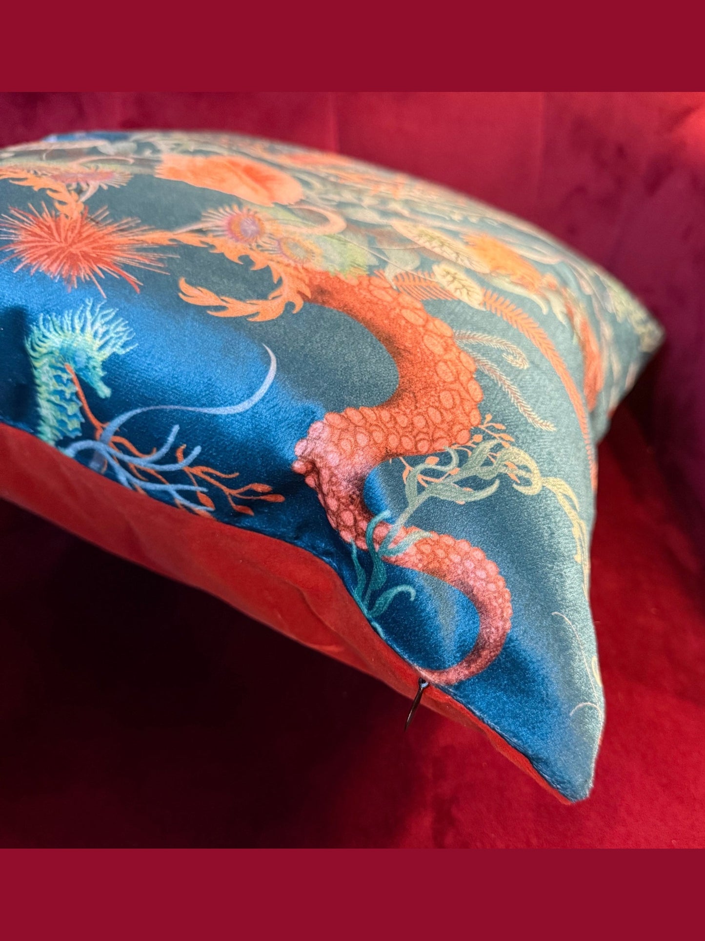 Ocean treasures blue bay luxury velvet cushion Becca Who