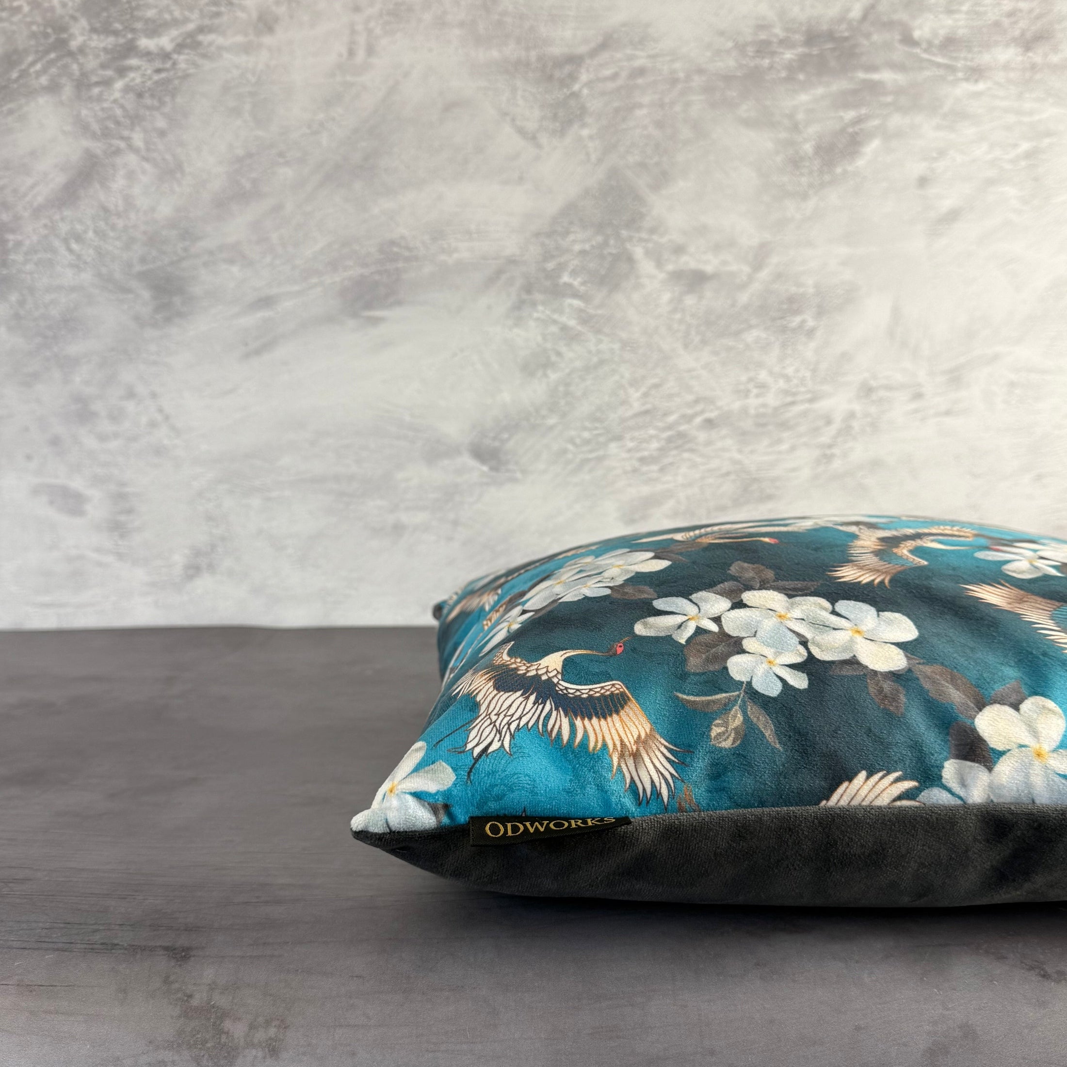 Japanese Mini Cranes | Teal & White Velvet | Cushion