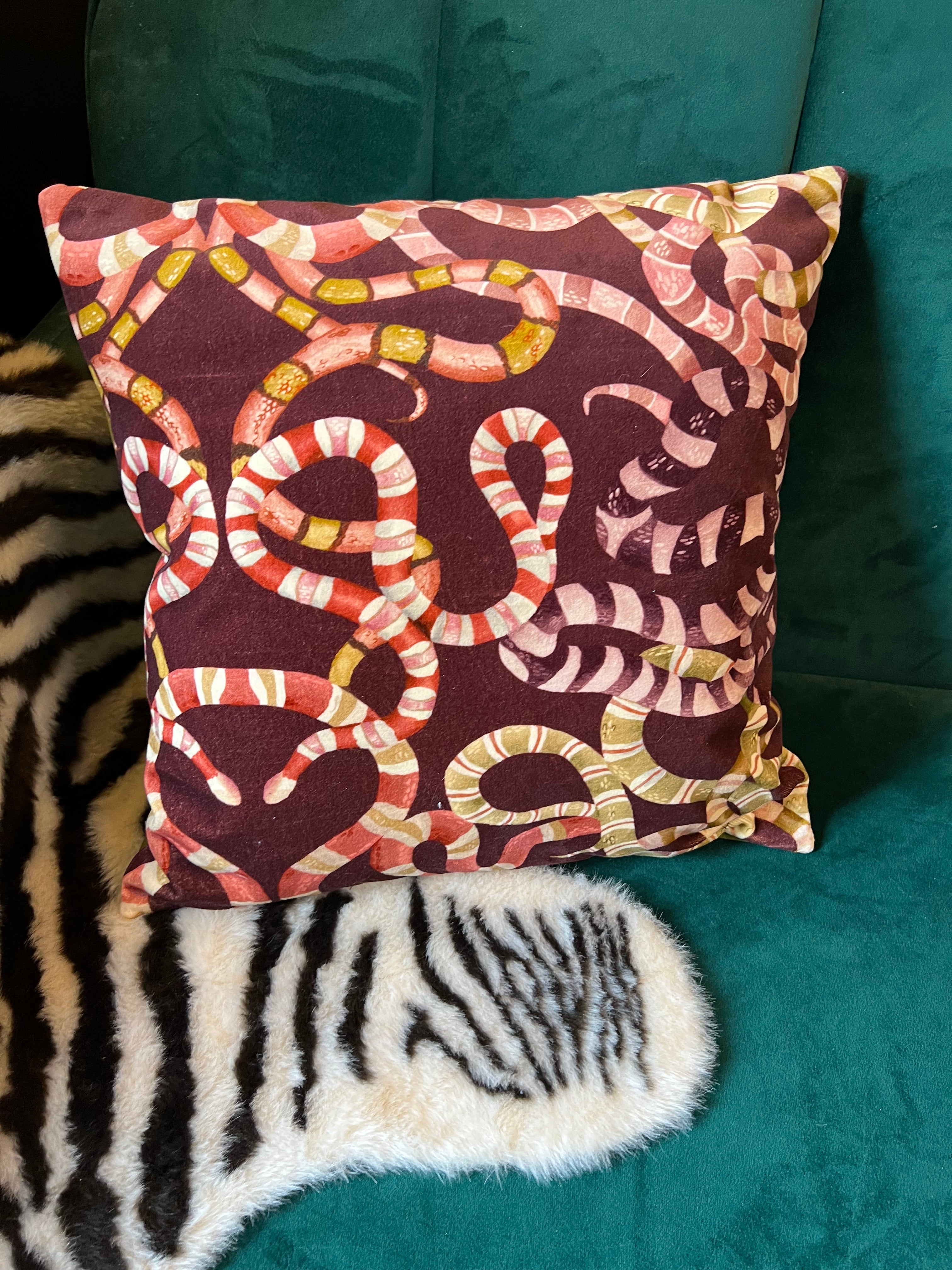 Serpents luxury velvet snake cushion Harlequin Odworks Interiors