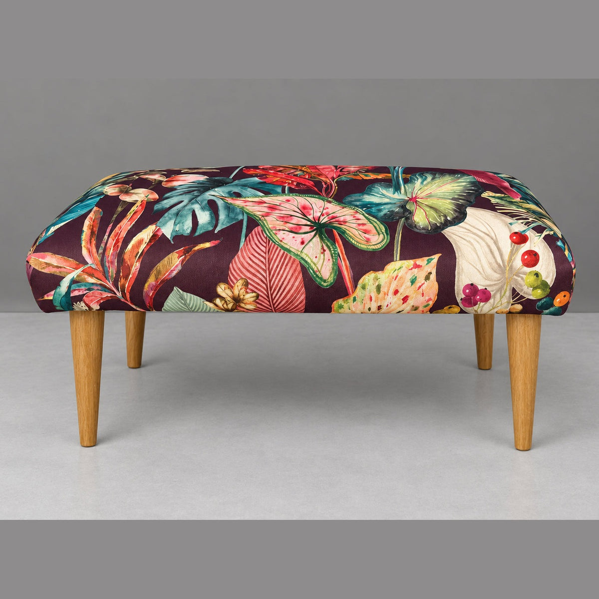 Acid Leaf | Aubergine & Pink Velvet | Footstool