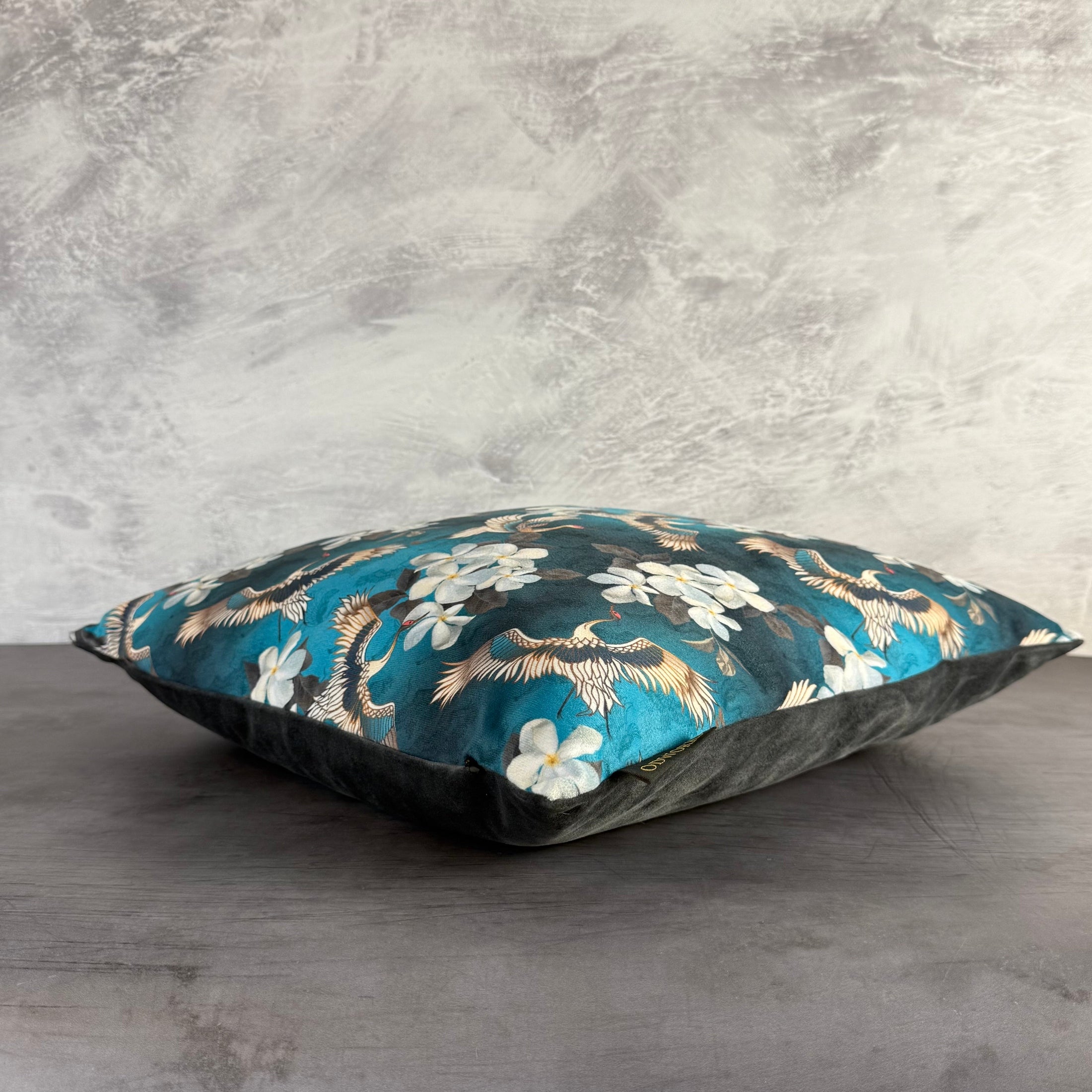Japanese Mini Cranes | Teal & White Velvet | Cushion