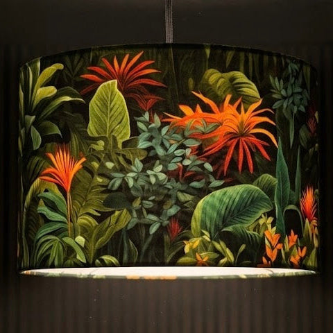 Lush Leaf | Green and Orange Velvet | Pendant Lampshade