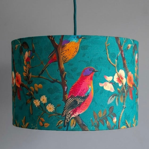 Perching Birds | Teal & Pink Velvet | Pendant Lampshade