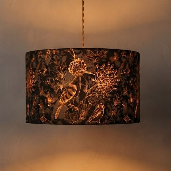 Rustic Birds | Black & Copper Velvet | Pendant Lampshade