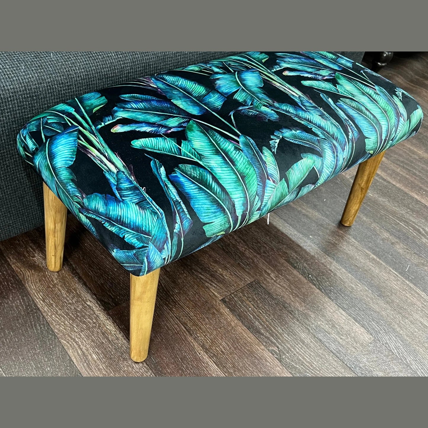 Tropical palm leaf black velvet jungle Footstool