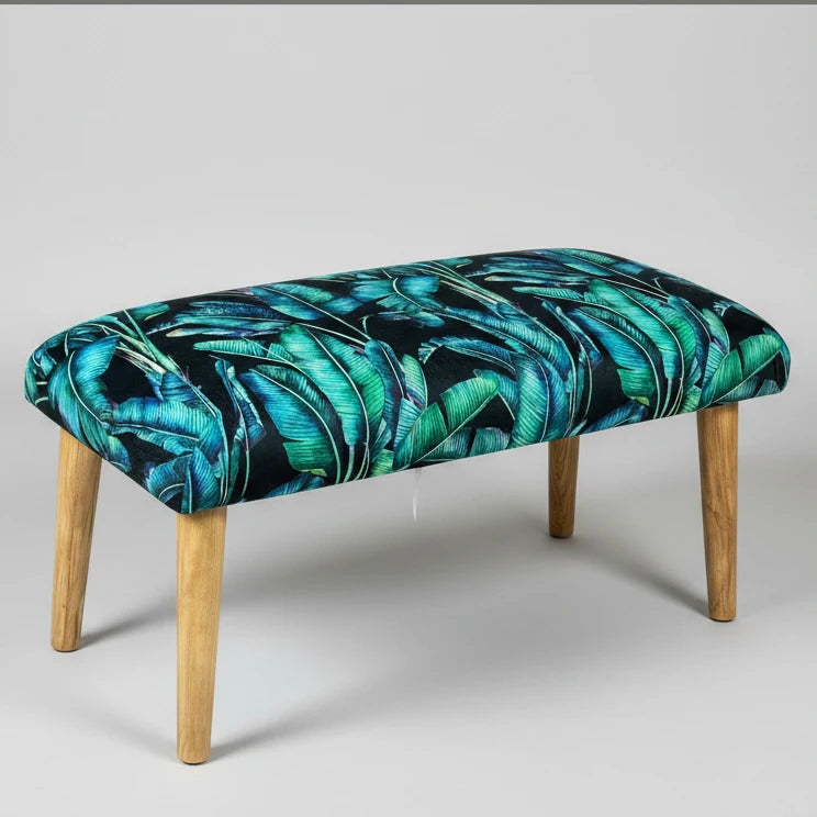 Palm Leaf | Black & Teal Velvet | Footstool