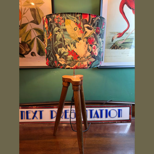 Geometric jays black velvet lampshade parrot toucan palm peacock jungle