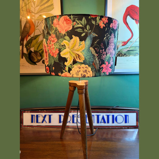 Black and teal velvet botanical peacocks lampshade