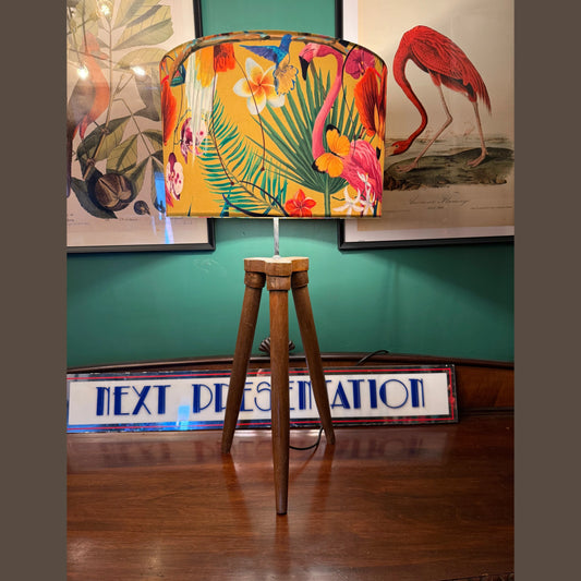 Yellow flamingo & hummingbird velvet lampshade