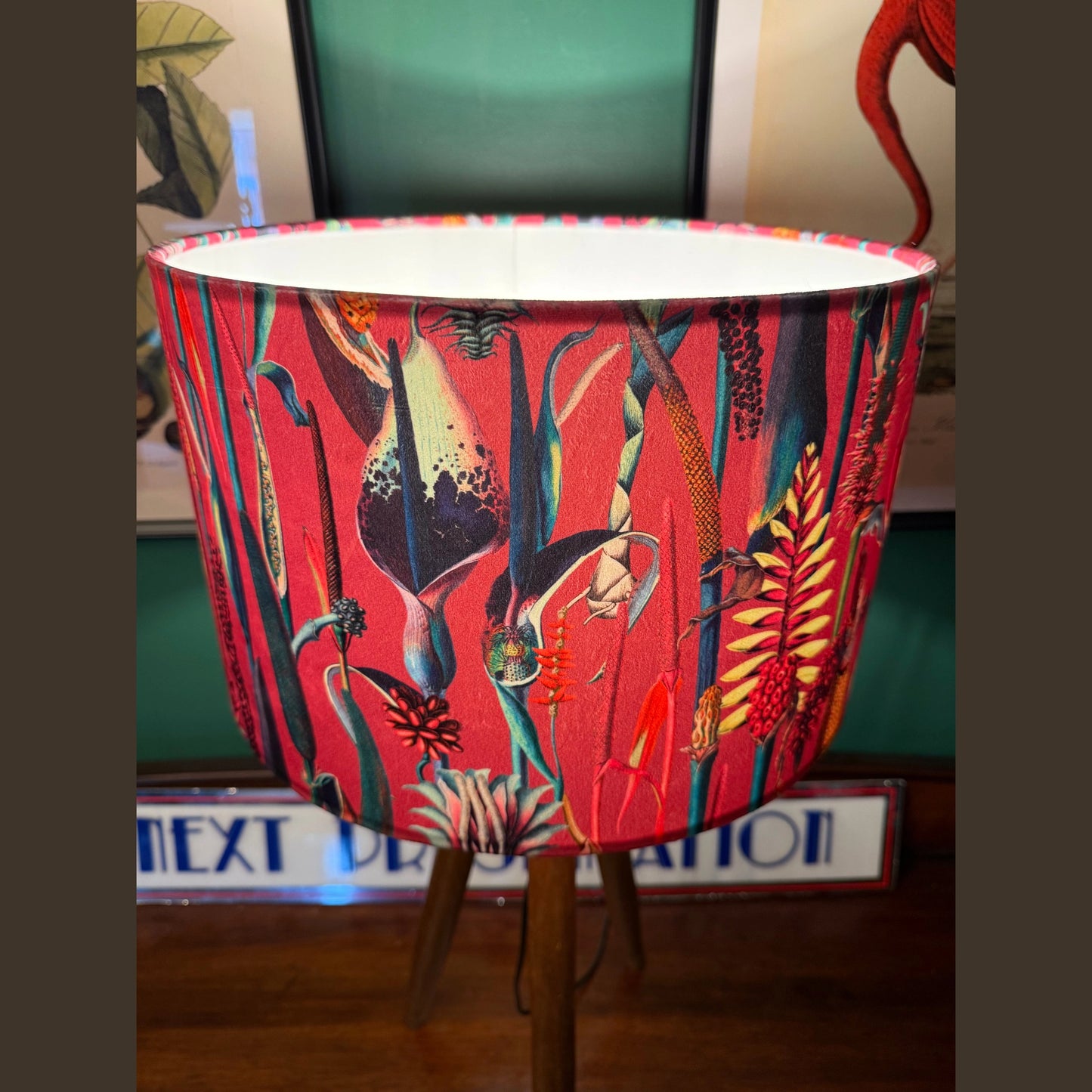 Hot Pink botanical lily velvet lampshade