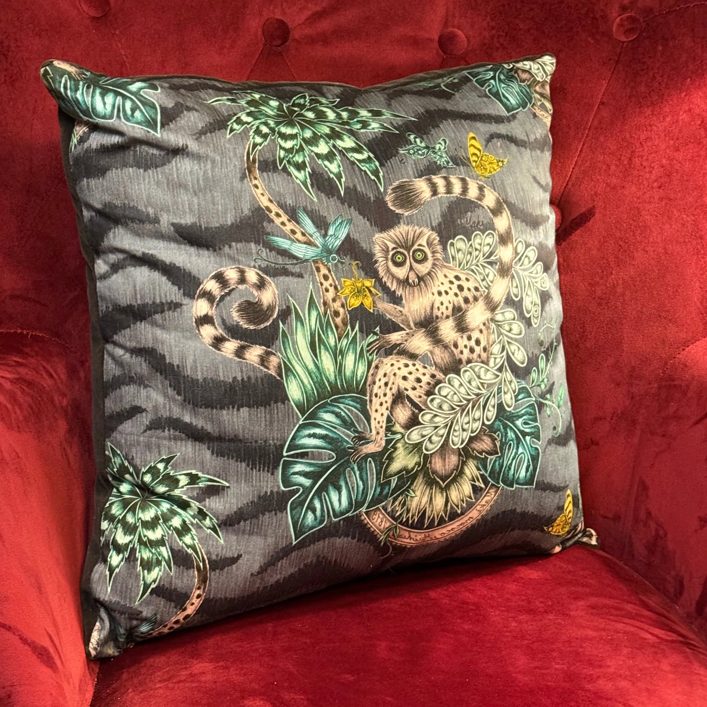 Emma J Shipley Lamur navy cushion