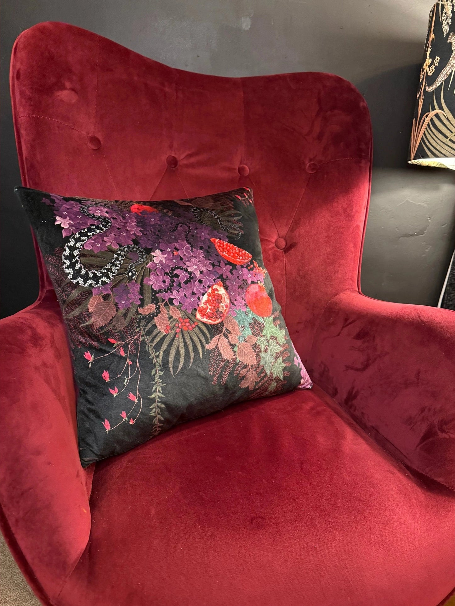 Forbidden fruit luxury velvet cushion venom black Becca Who