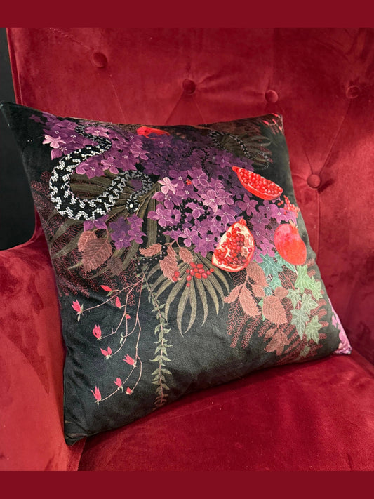 Forbidden fruit luxury velvet cushion venom black Becca Who