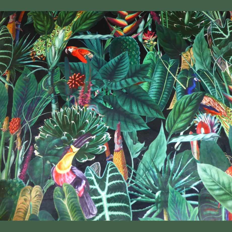 Rainforest navy velvet lampshade parrot toucan palm peacock jungle