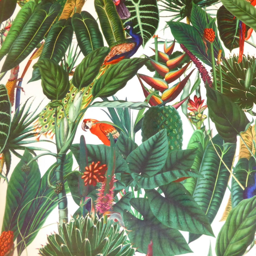 Rainforest navy velvet lampshade parrot toucan palm peacock jungle