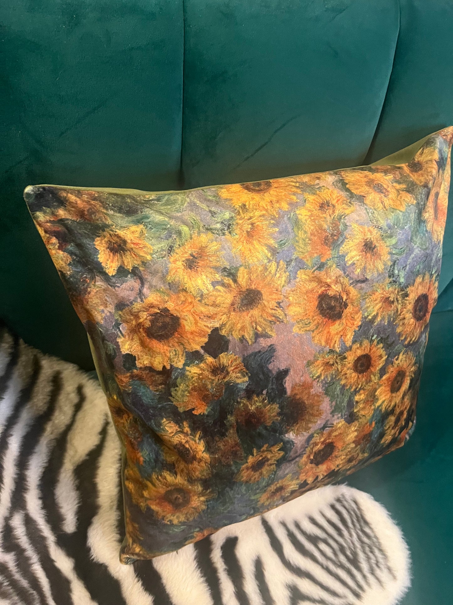 Golden sunflowers luxury velvet cushion