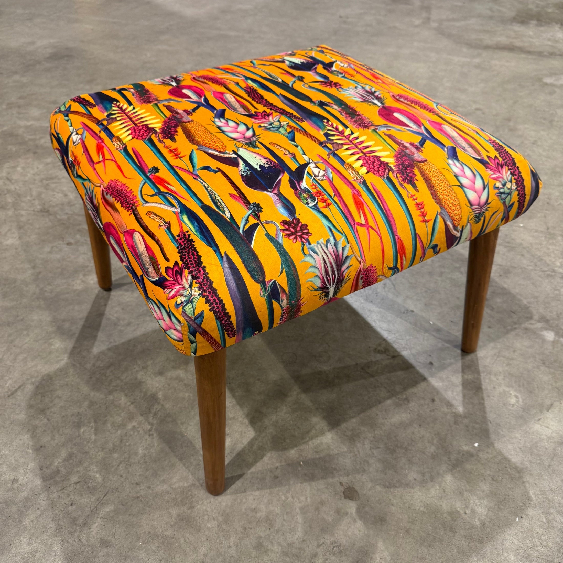 Botanical Lily | Mustard & Pink Velvet | Coffee Table Footstool