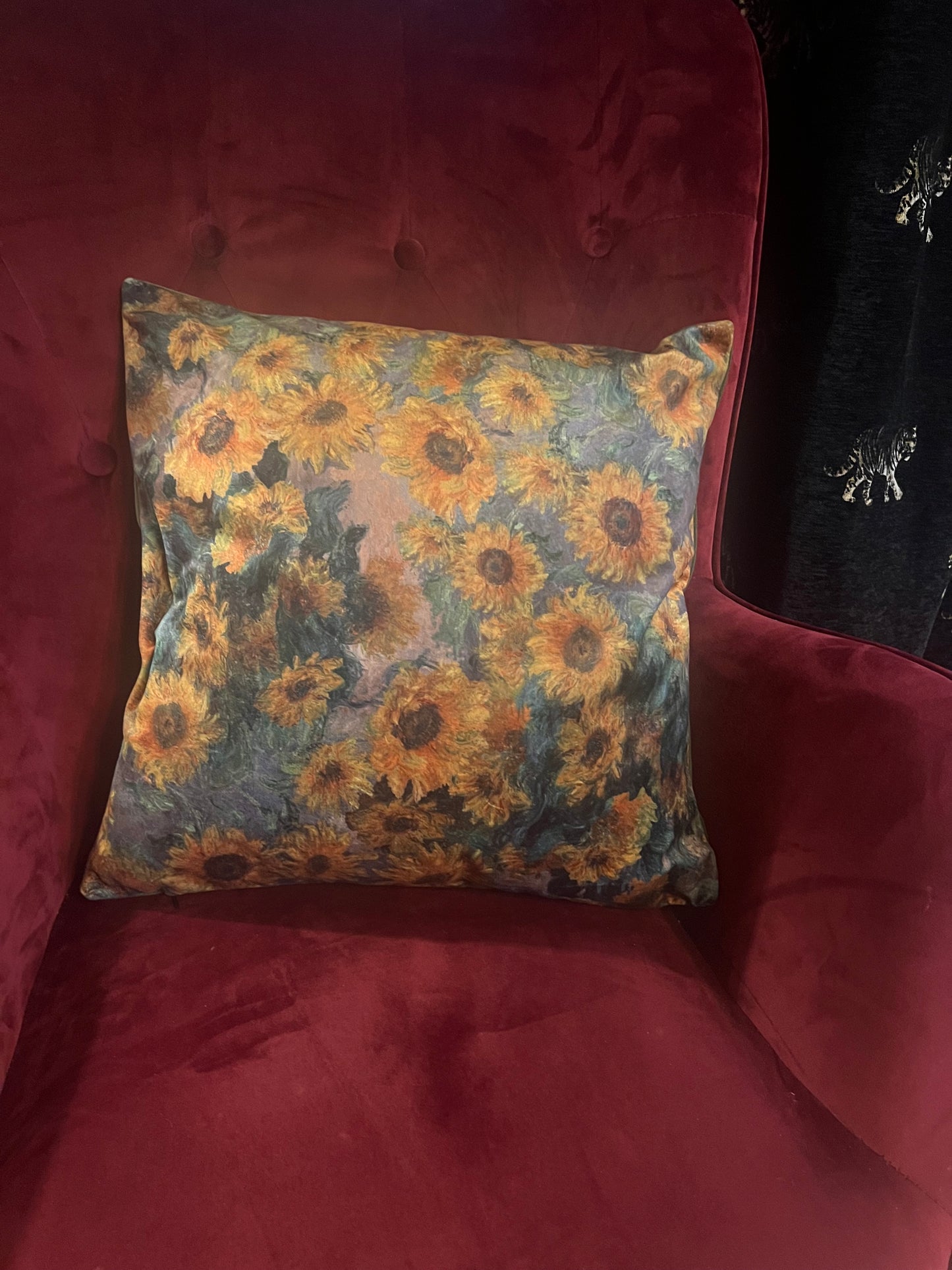 Golden sunflowers luxury velvet cushion