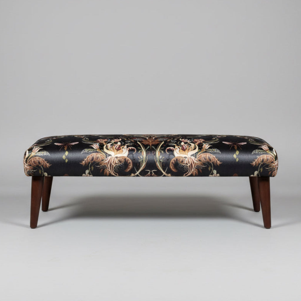 Decorative bench with snake lotus flowers wasps and moths Becca who grey bench with scan legs