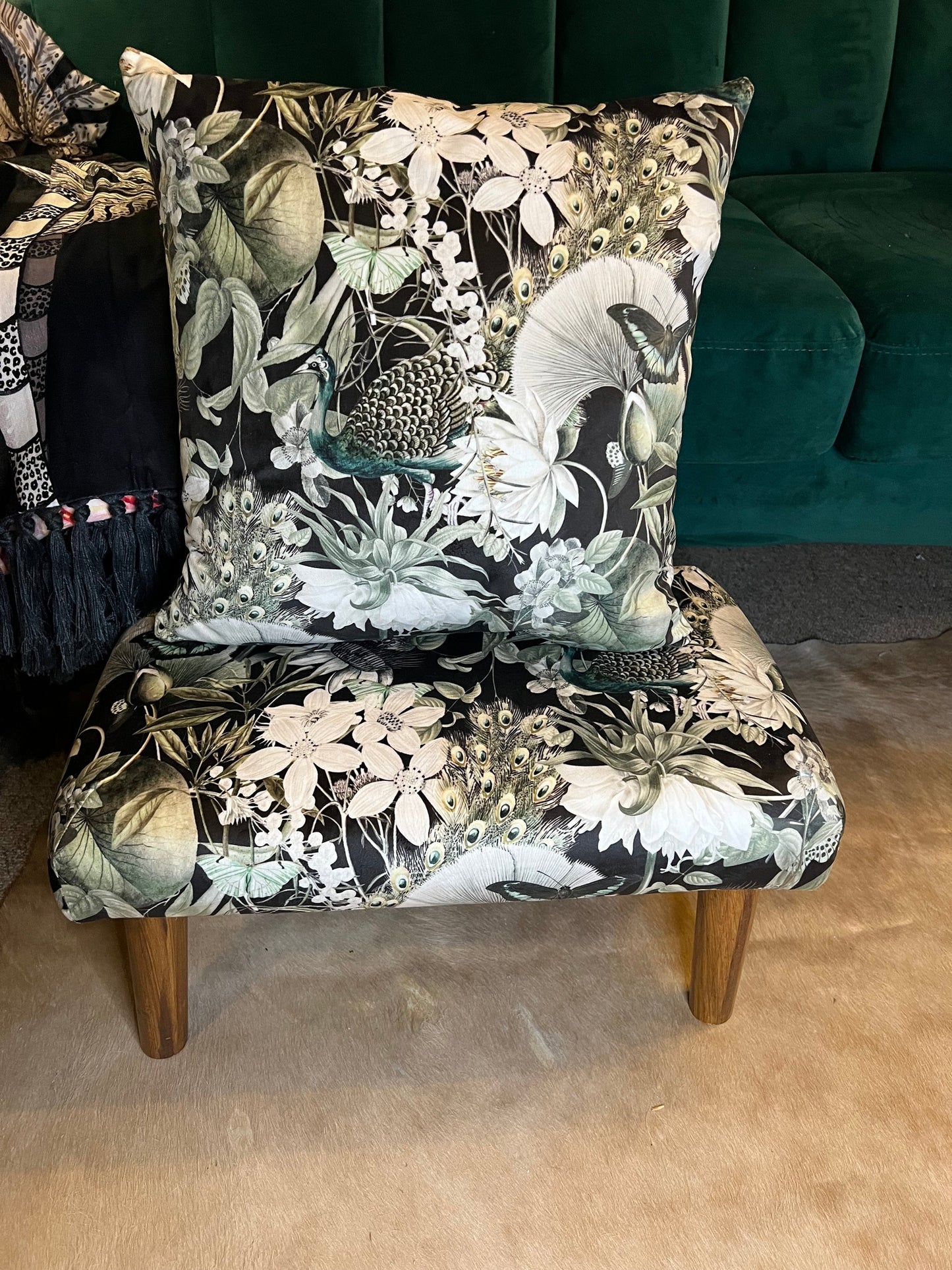 Peacocks and butterflies luxury velvet Footstool