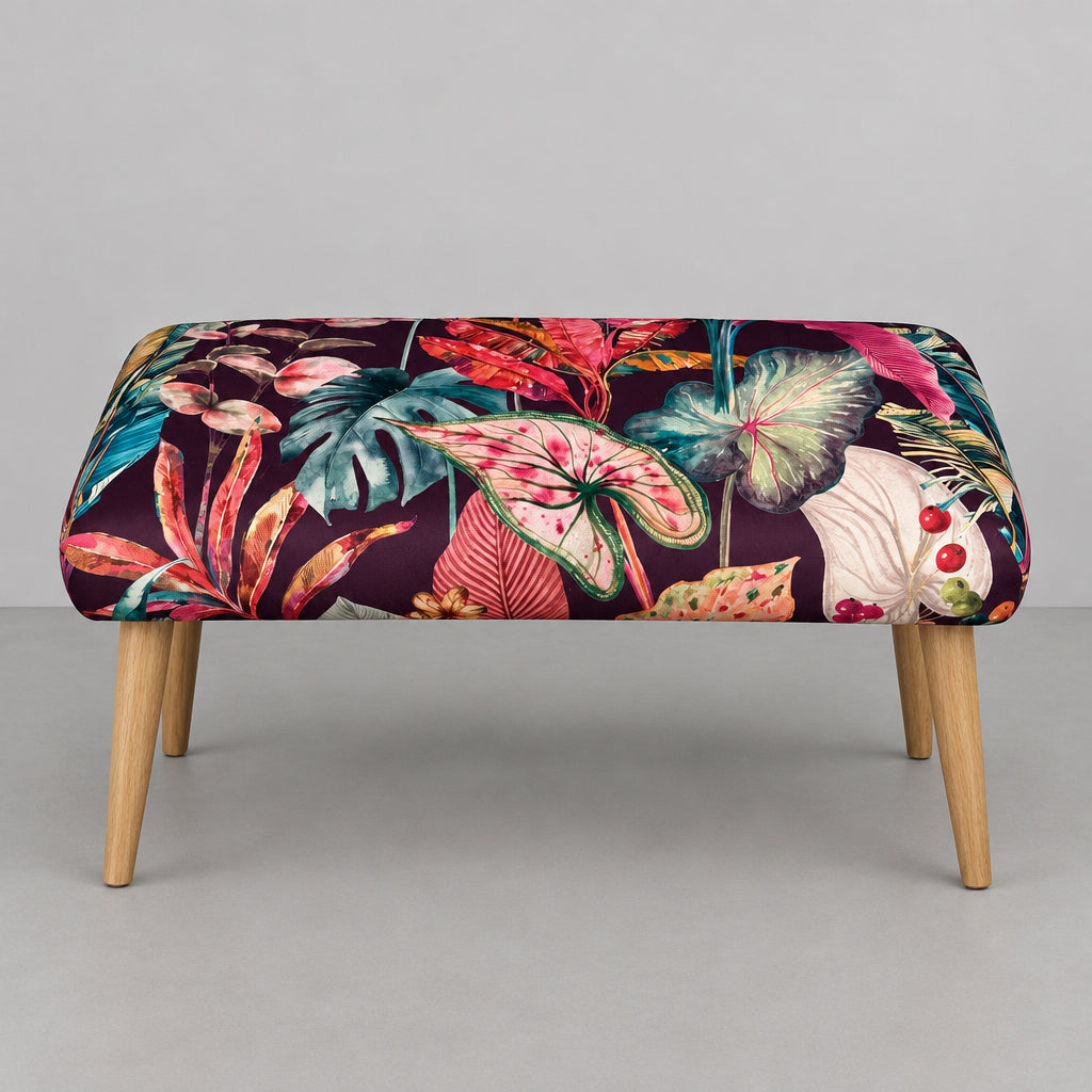Acid Leaf | Aubergine & Pink Velvet | Footstool