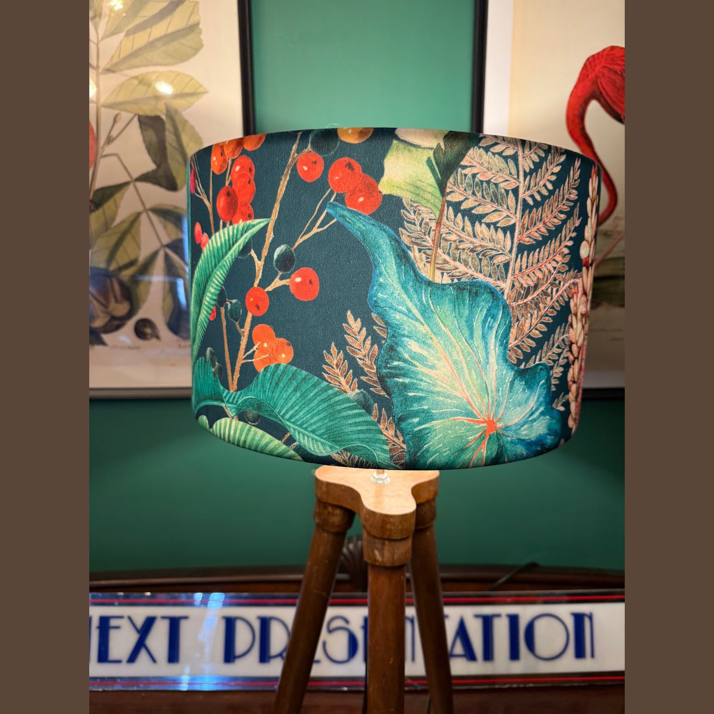 Electric botanical palm leaf velvet lampshade