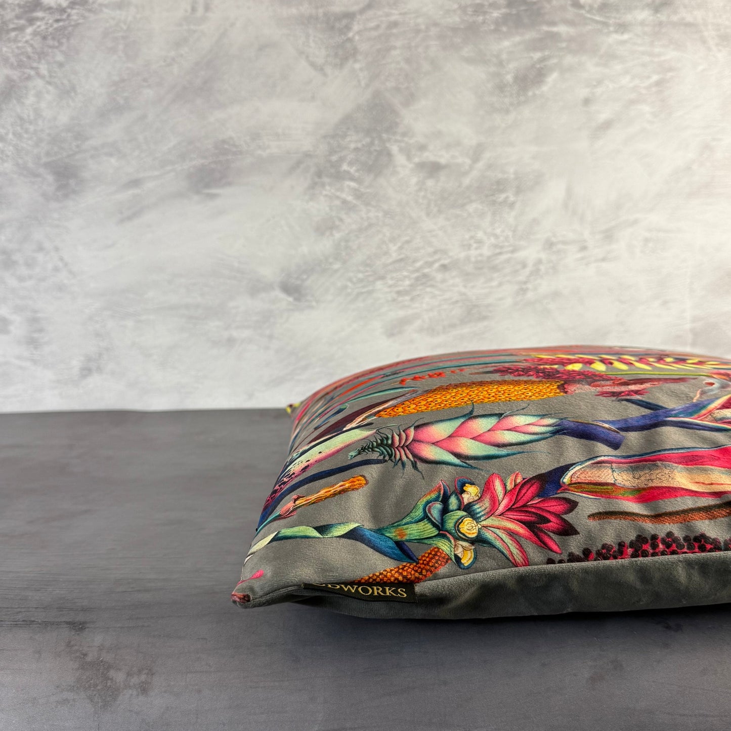Botanical lily grey luxury velvet cushion