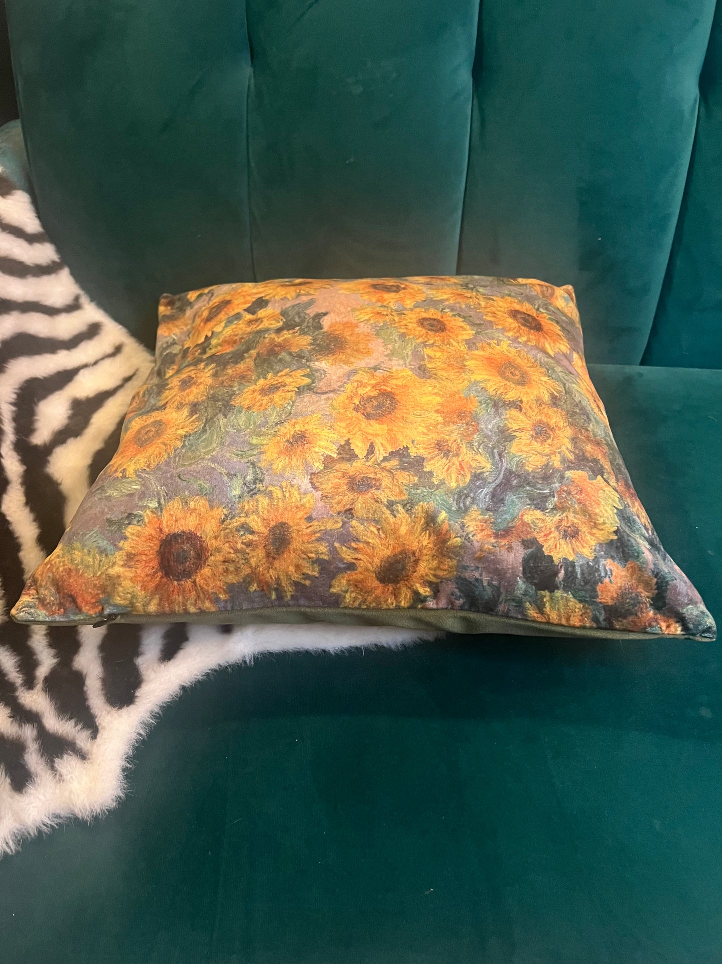 Golden sunflowers luxury velvet cushion