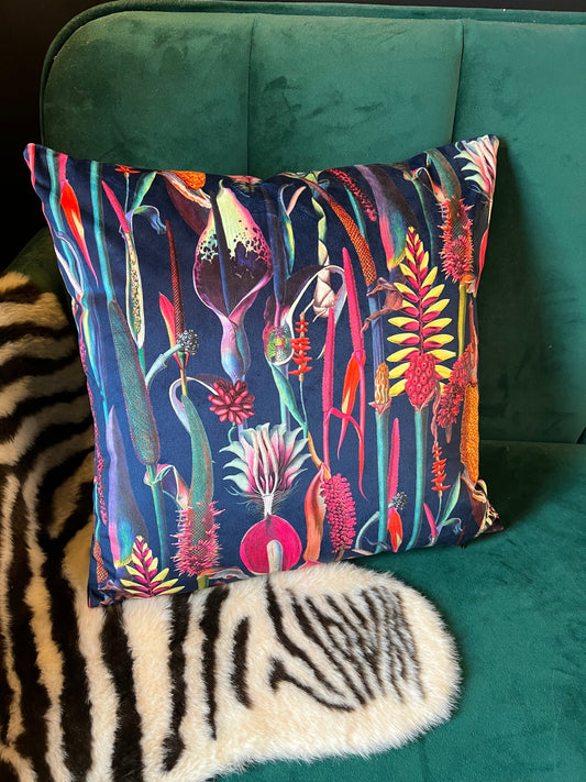 Botanical lily luxury navy velvet cushion