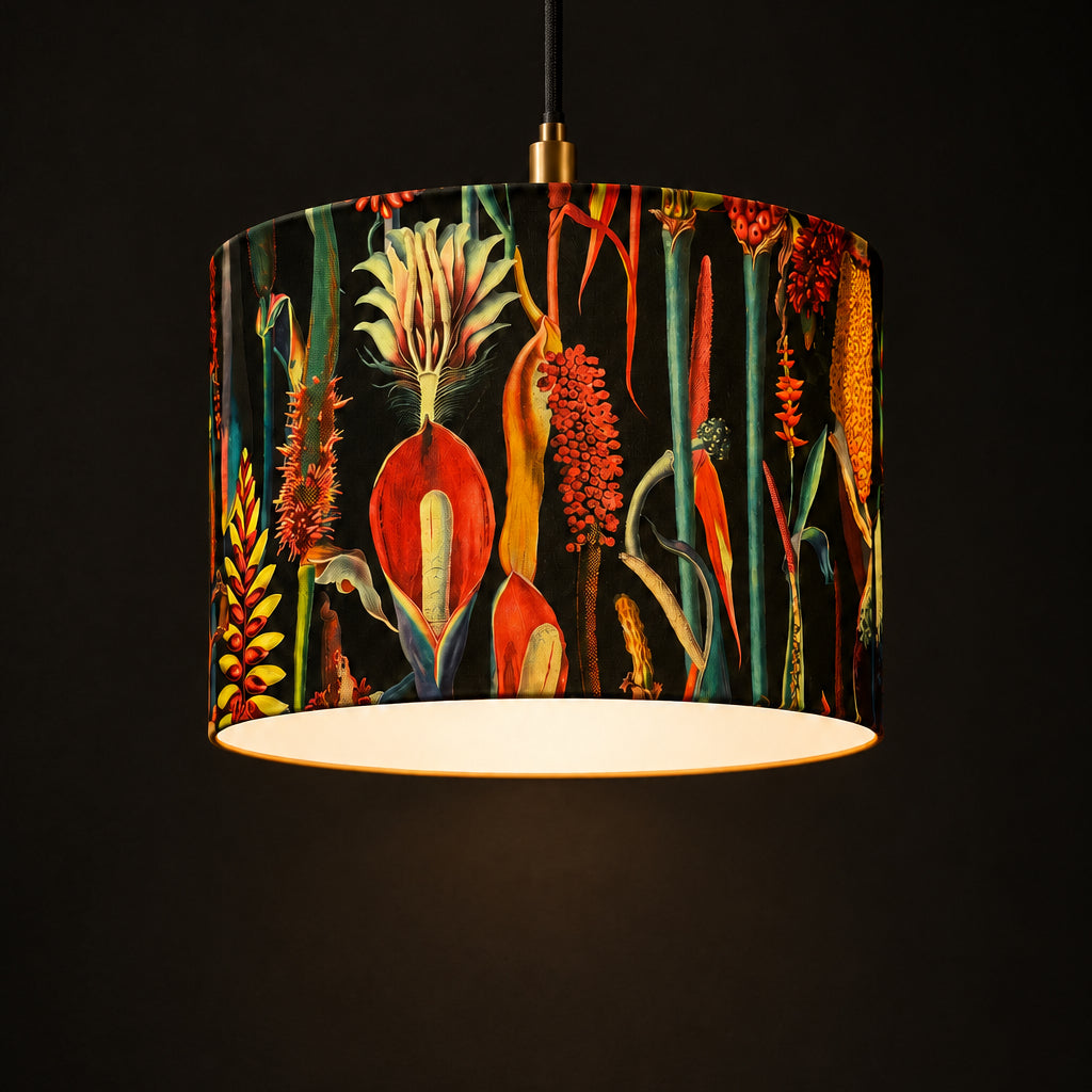 Botanical Lily | Back & Pink Velvet | Pendant Lampshade