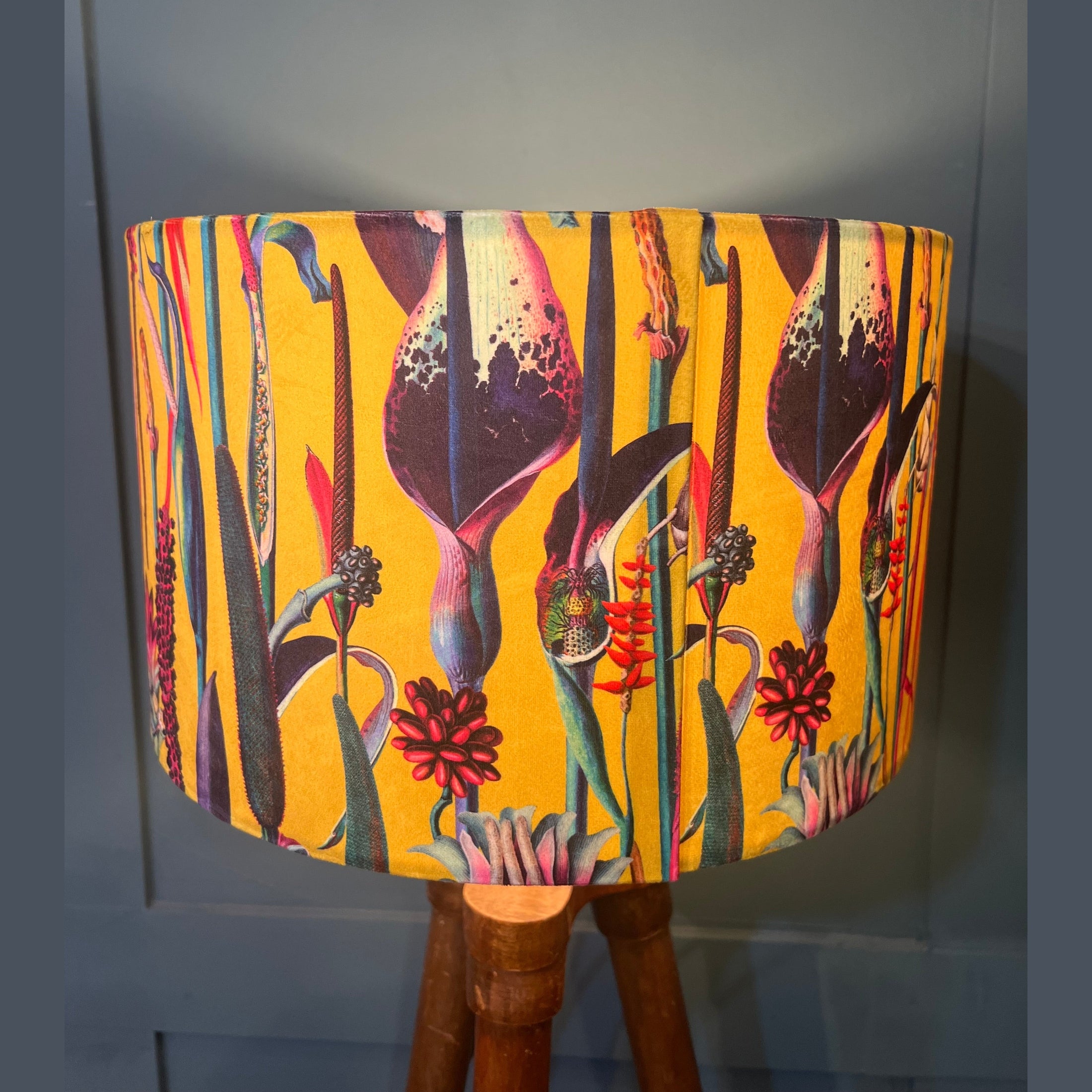 Botanical Lily | Yellow & Teal Velvet | Lampshade