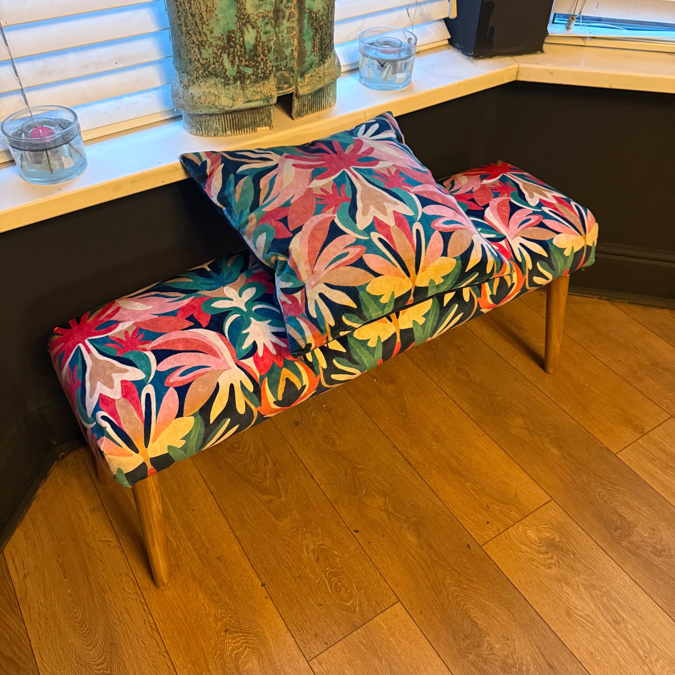 Harlequin Melora | Blue & Red Velvet | Bench