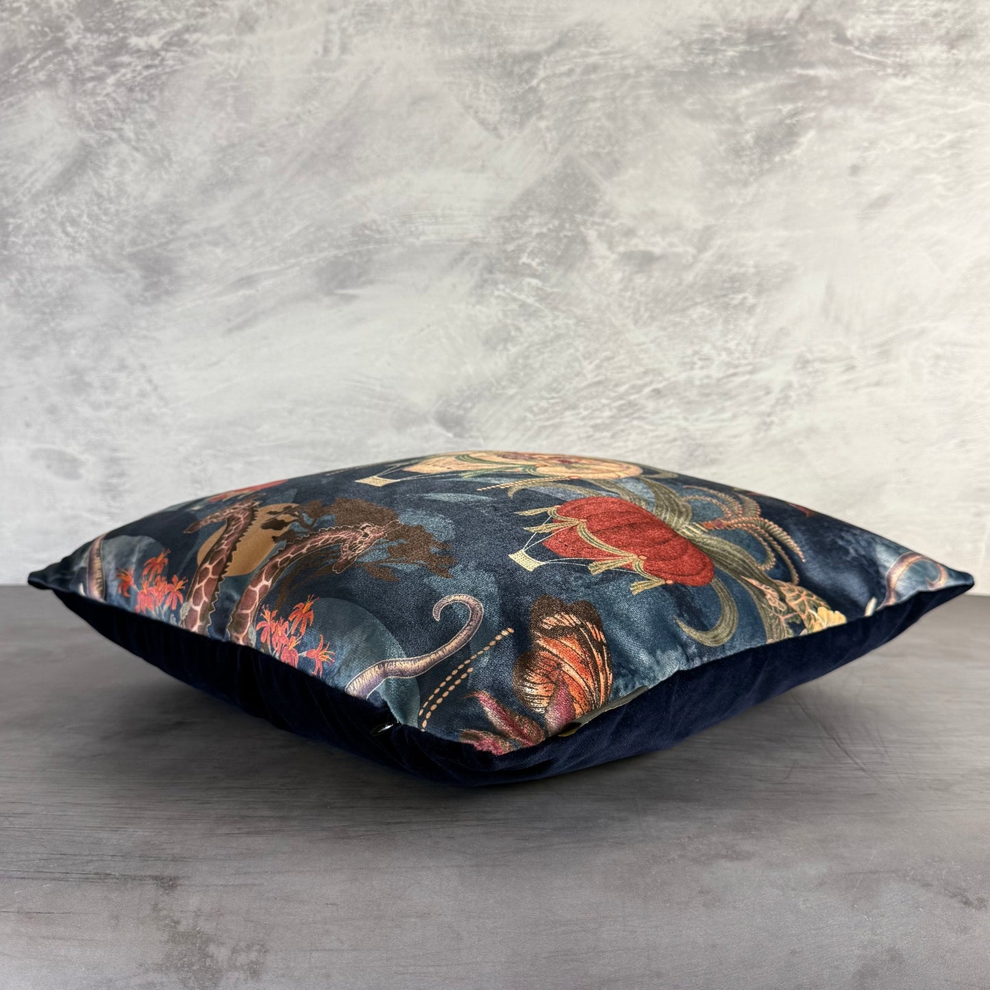 Balloon safari luxury navy velvet cushion Becca Who