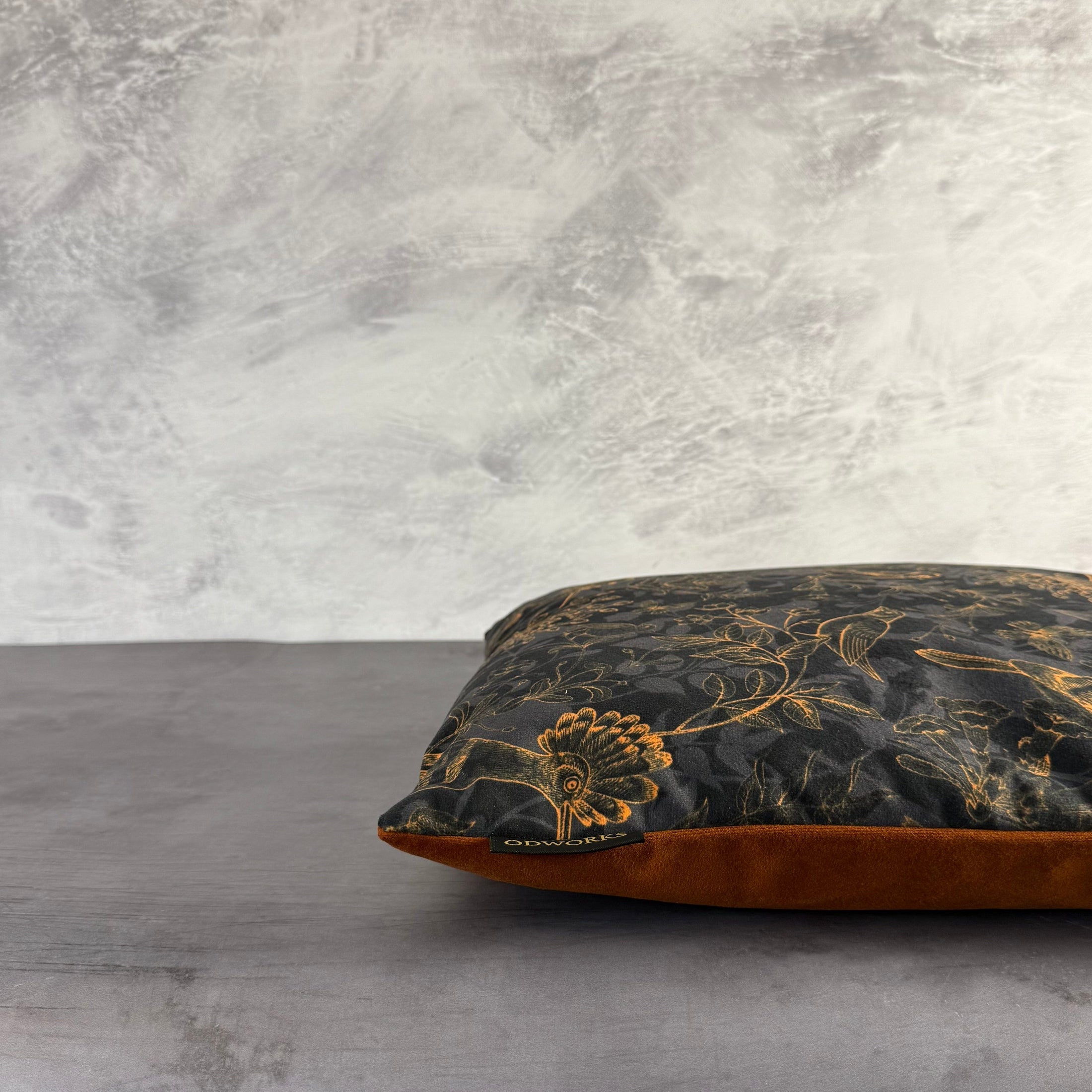Rustic Birds | Black & Gold Velvet | Cushion