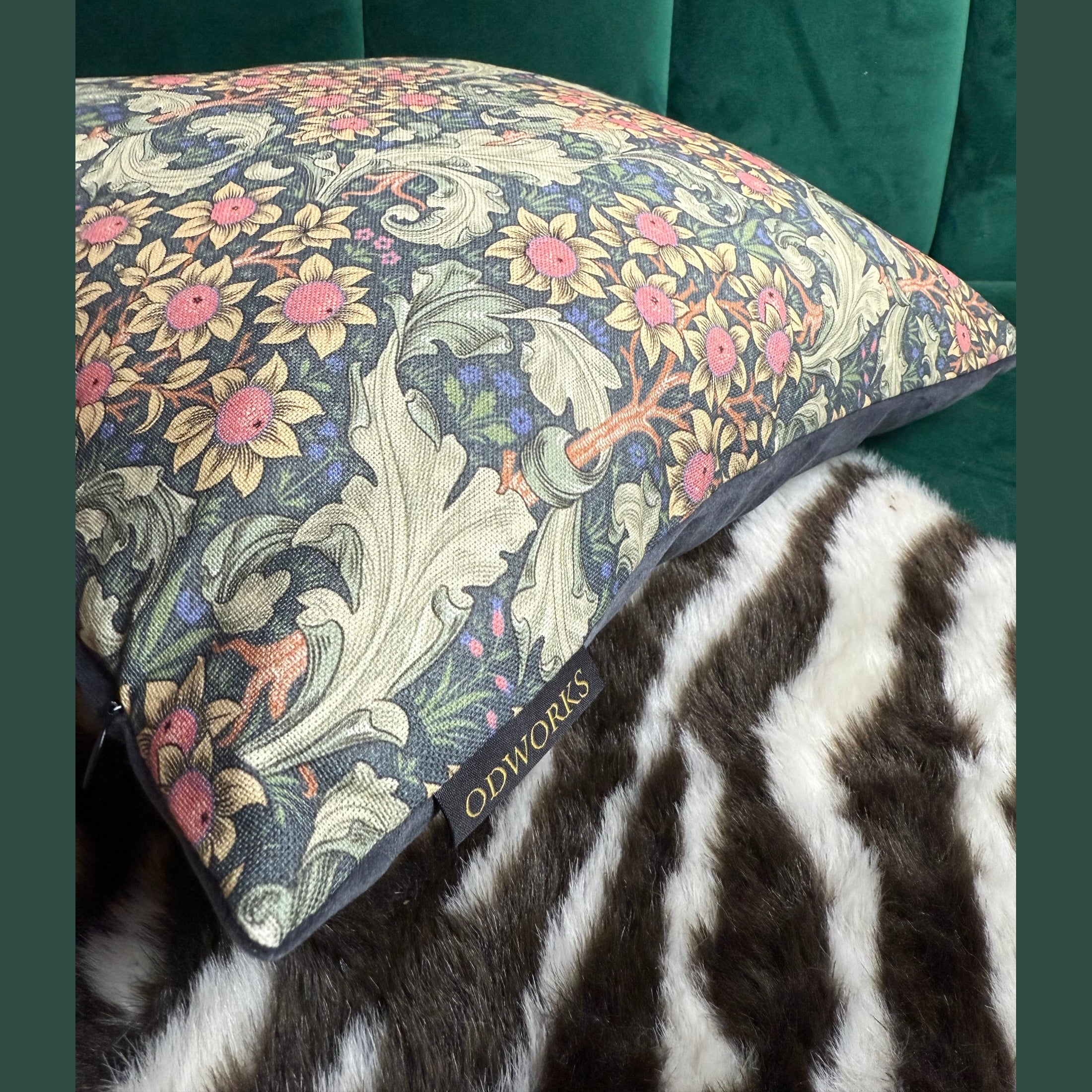 Orchid | Slate & Pink Cotton | William Morris | Cushion