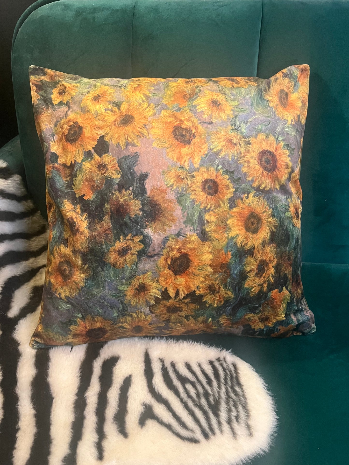 Golden sunflowers luxury velvet cushion