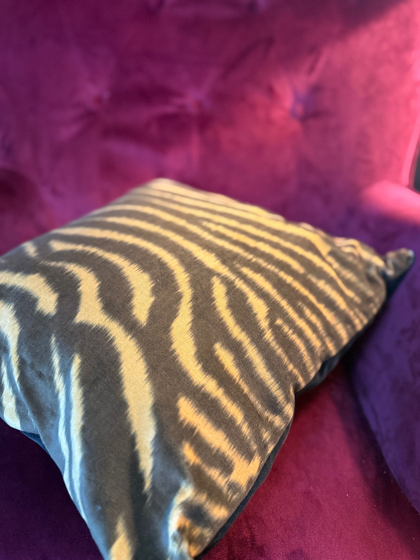 Golden zebra print luxury velvet cushion Harlequin