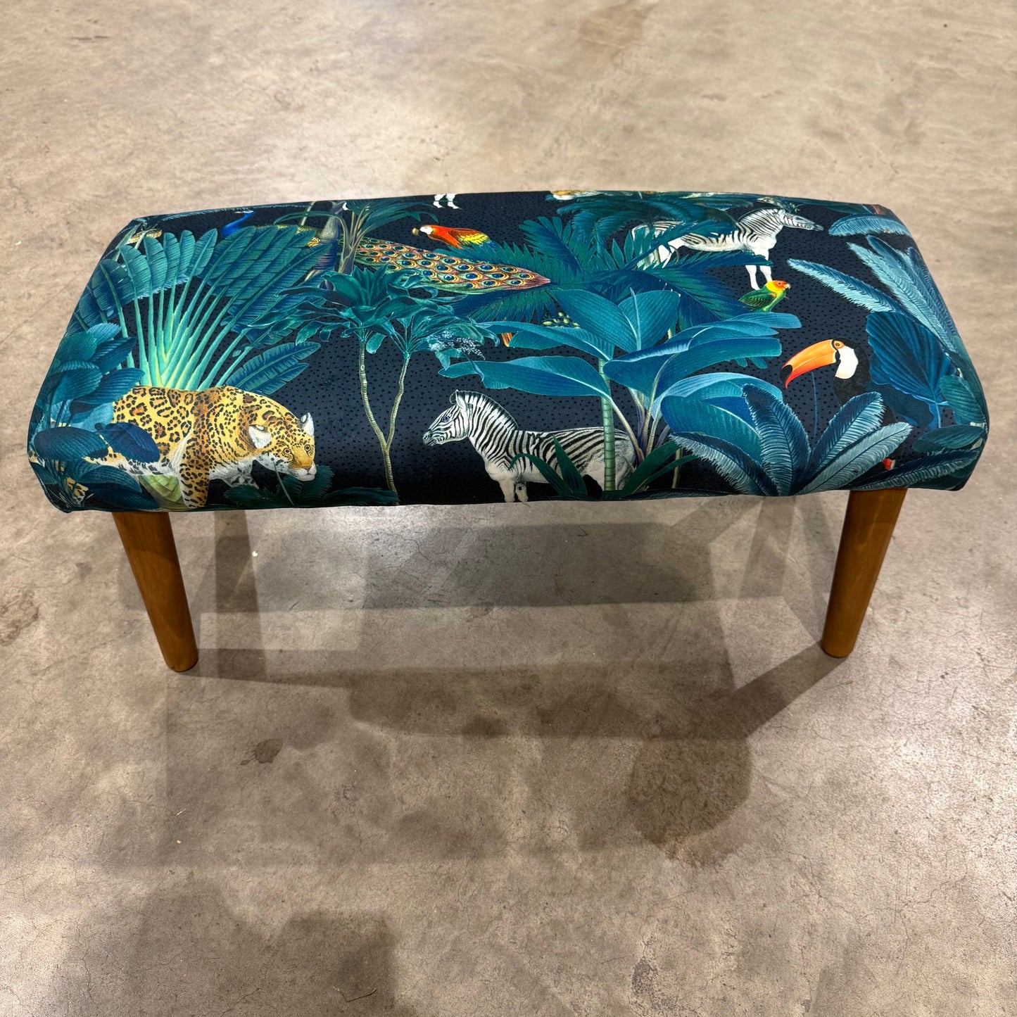 Tropical Paradise Jungle parrot & toucan velvet Footstool