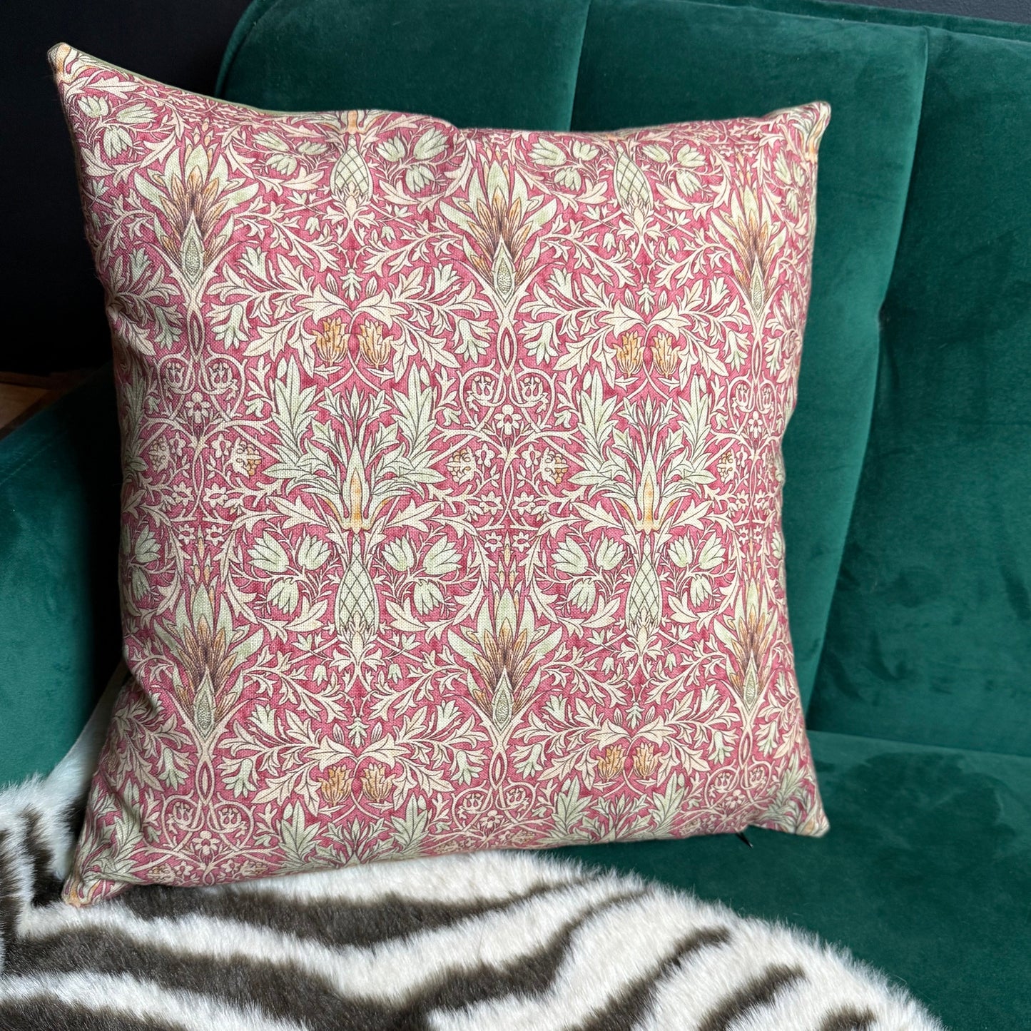 William Morris Snakeshead luxury feather cushion in wine