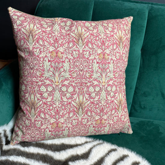 William Morris Snakeshead luxury feather cushion in wine