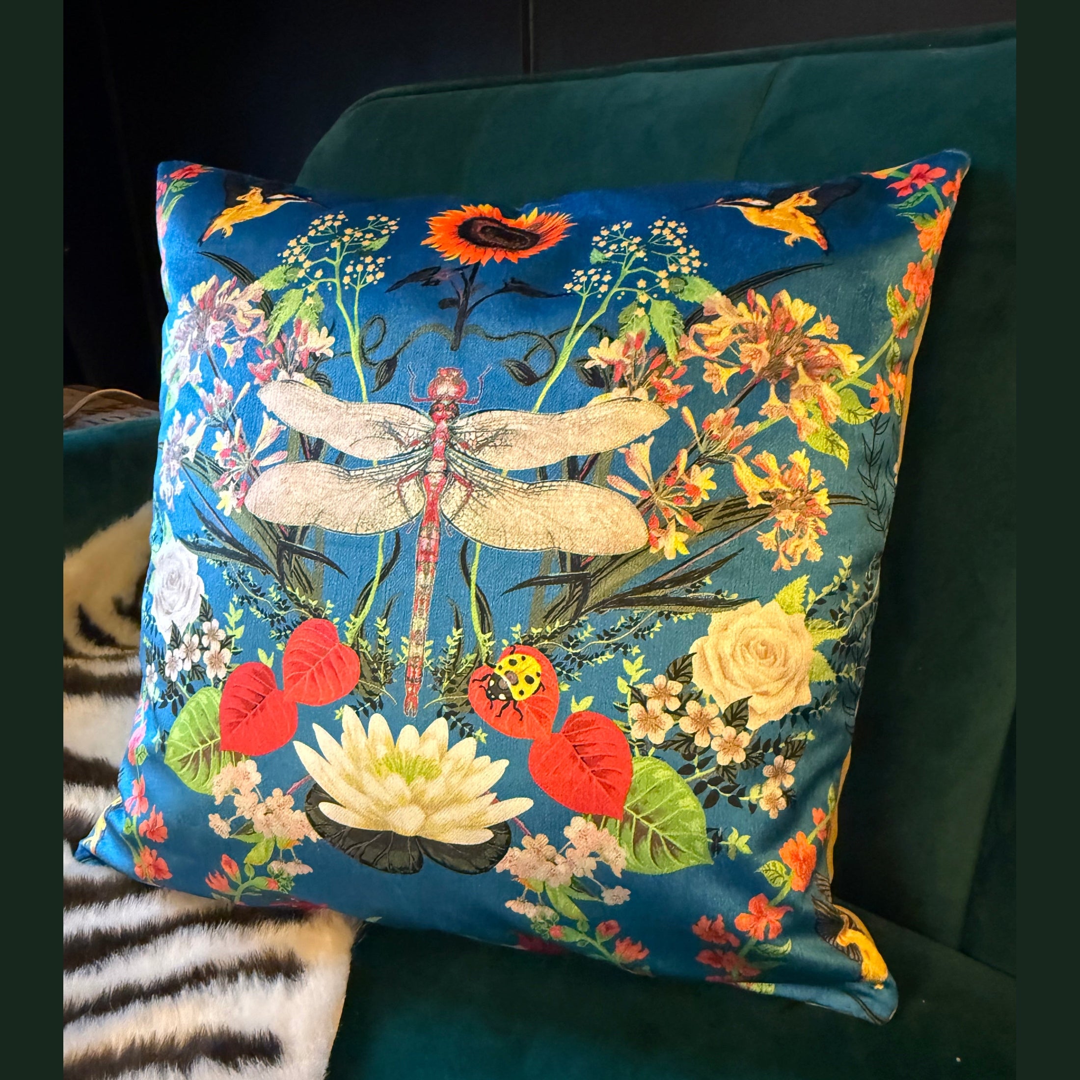 Garden Treasures | Blue & Green Velvet | Becca Who | Cushion