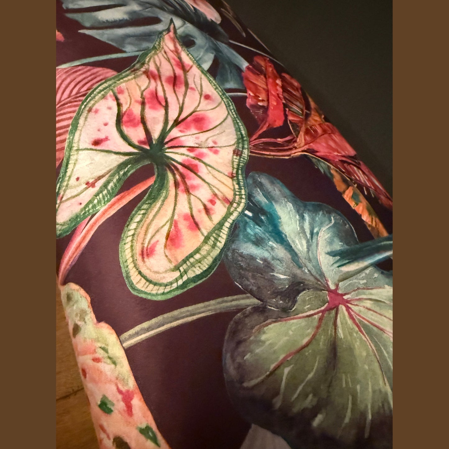 Acid leaf botanical footstool hot pink / teal velvet Footstool