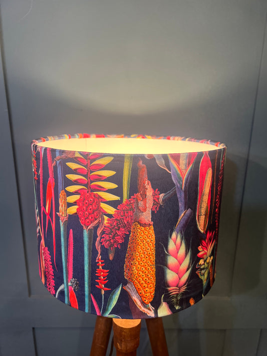 Navy botanical lily velvet lampshade