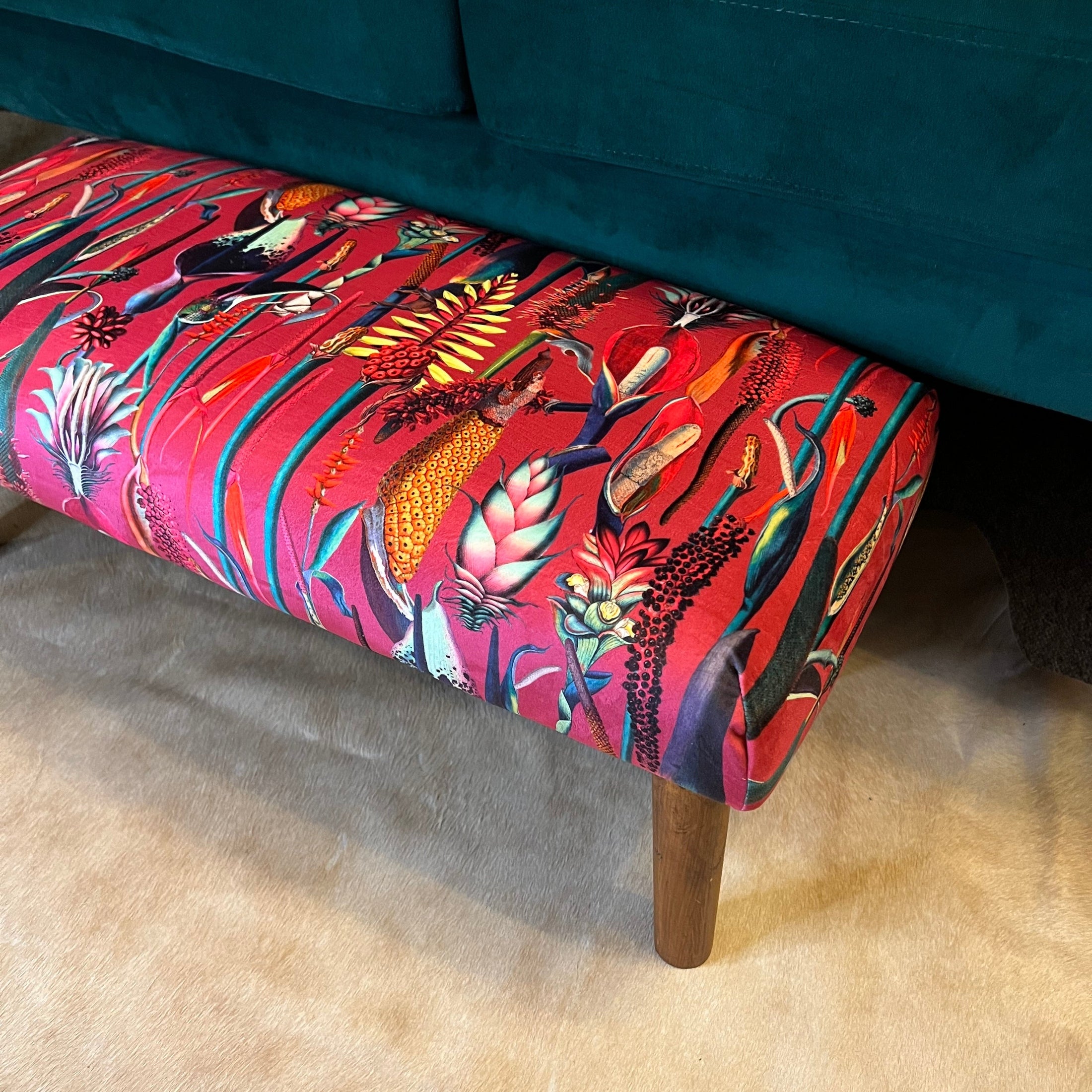 Botanical Lily | Pink & Teal Velvet | Footstool