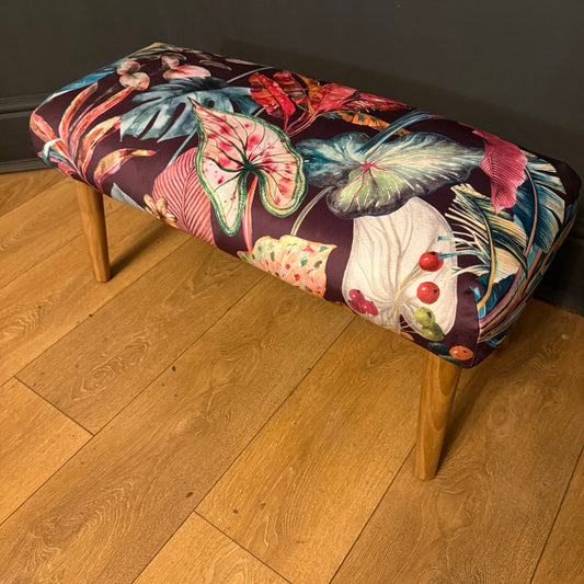 Acid leaf botanical footstool hot pink / teal velvet Footstool
