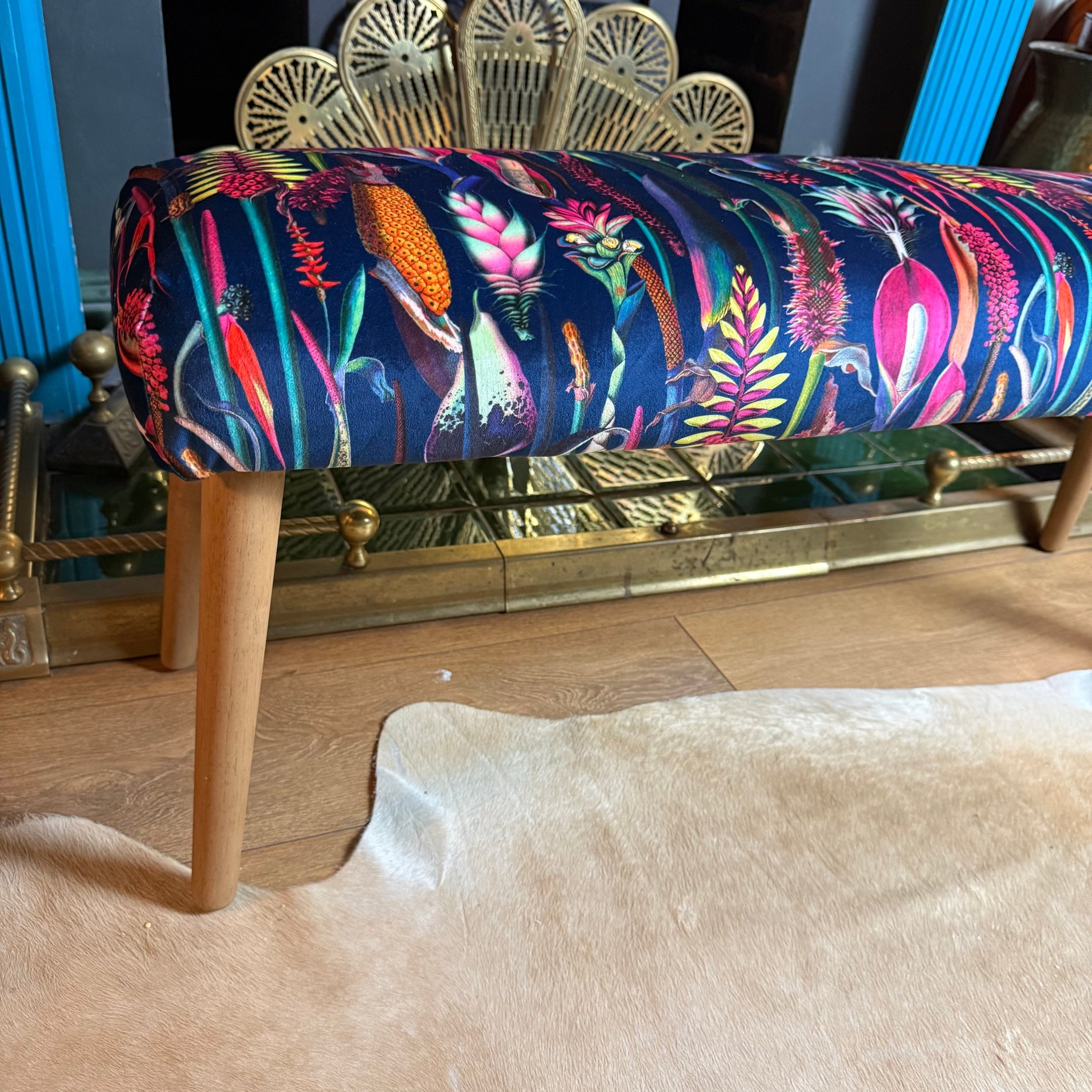 Botanical Lily | Navy & Pink Velvet| Bench