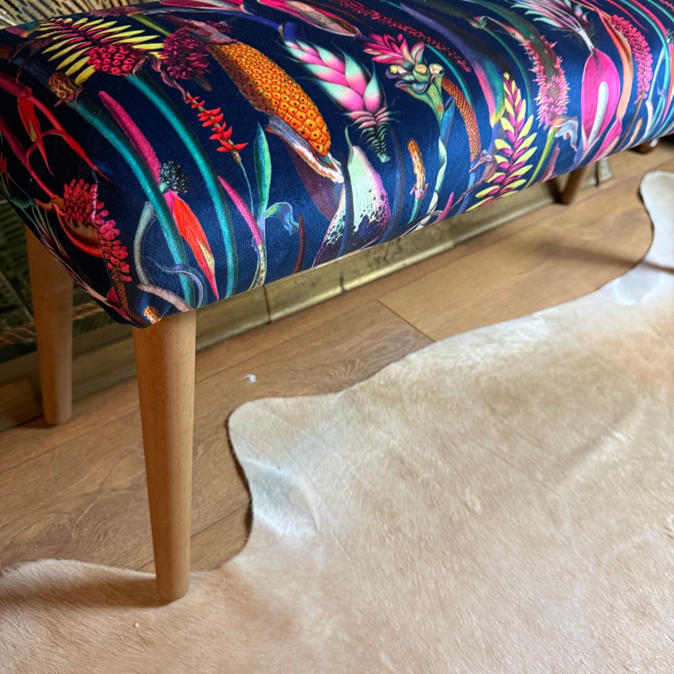 Botanical Lily | Navy & Pink Velvet| Bench