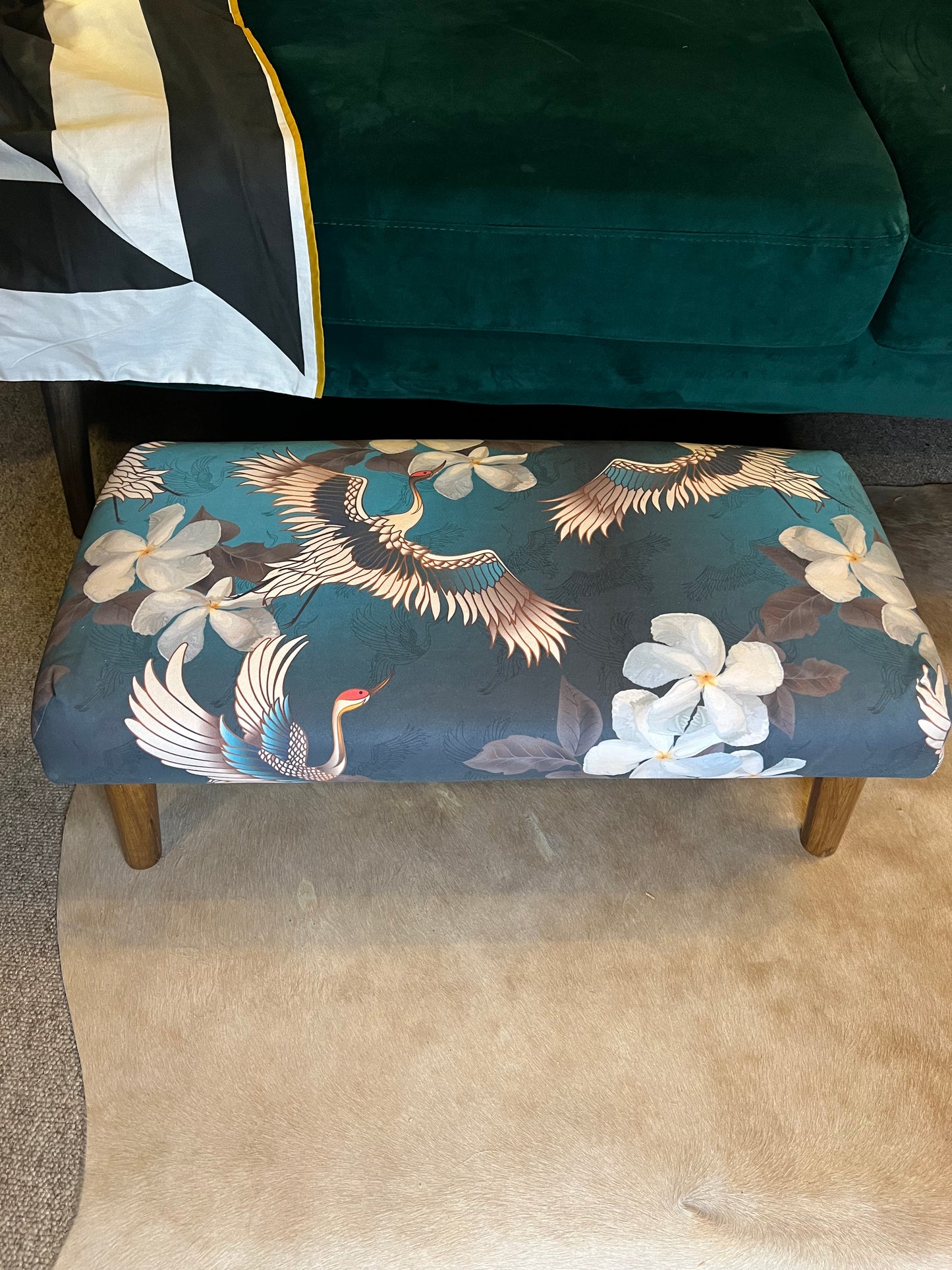 Japanese cranes luxury velvet Footstool