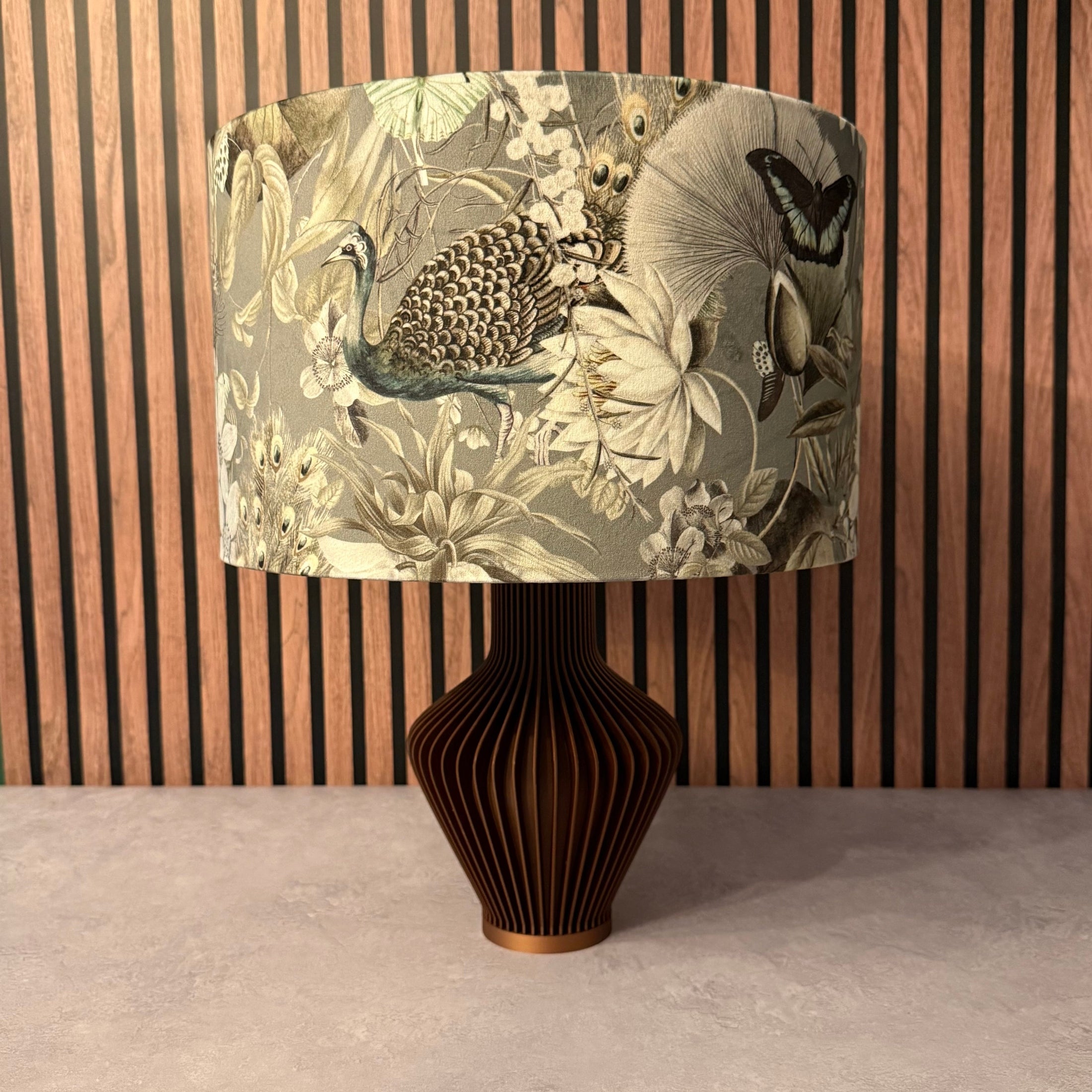 Peacocks & Butterflies | Grey & Sage Velvet | Lampshade