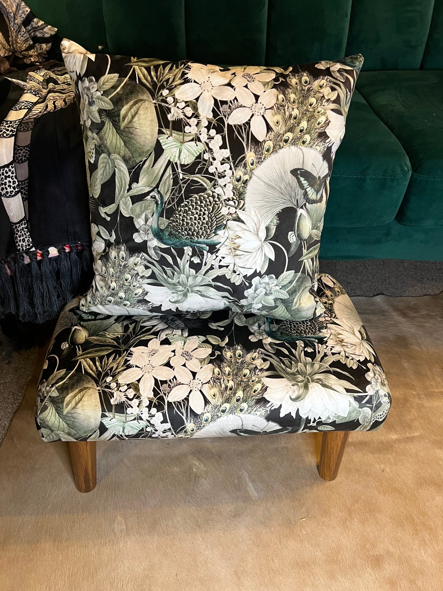 Peacocks and butterflies luxury velvet Footstool